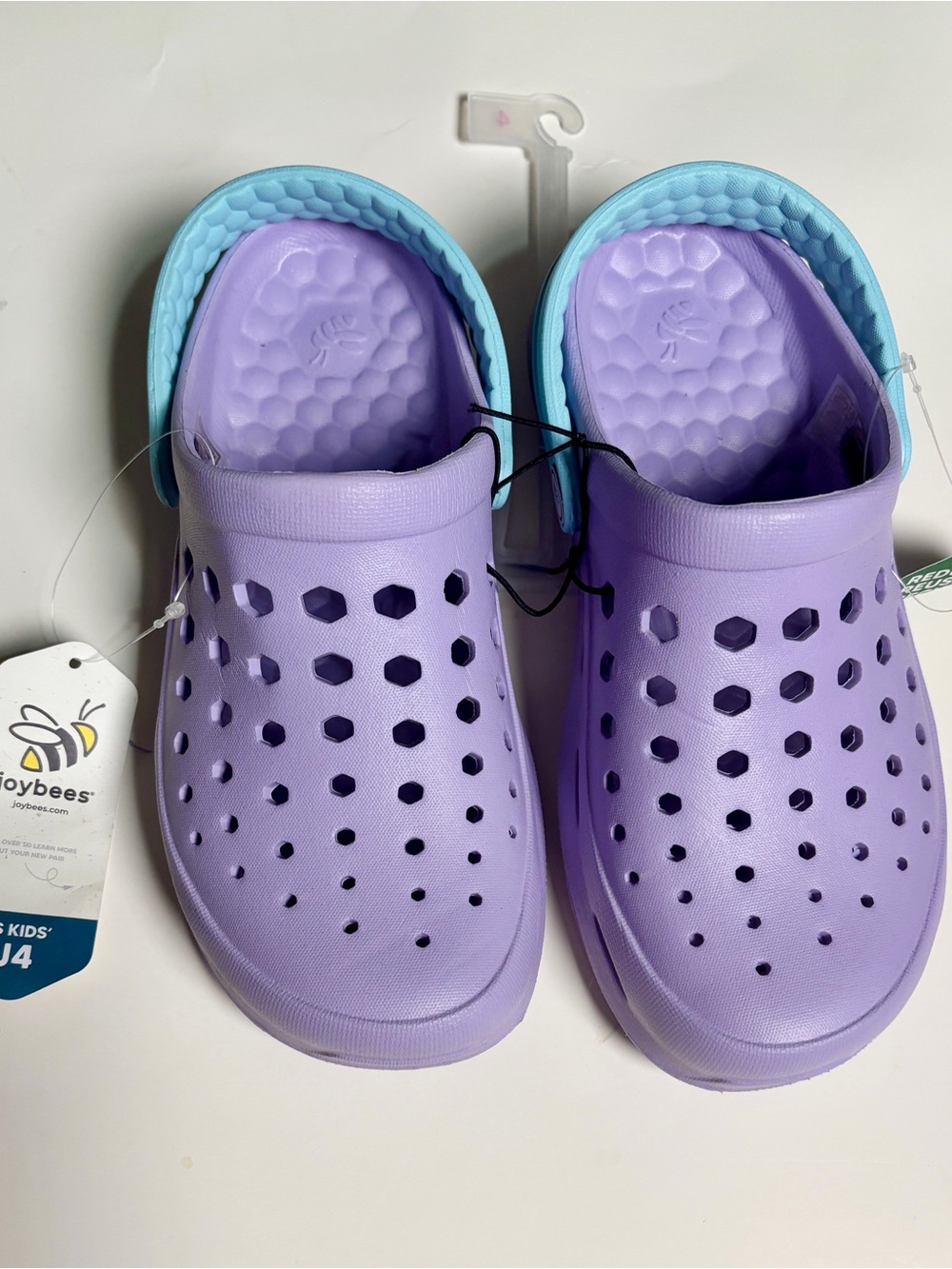 Joybees Kids Size 4 Purple Lavender Slip-On Clogs with Aqua Heel Strap